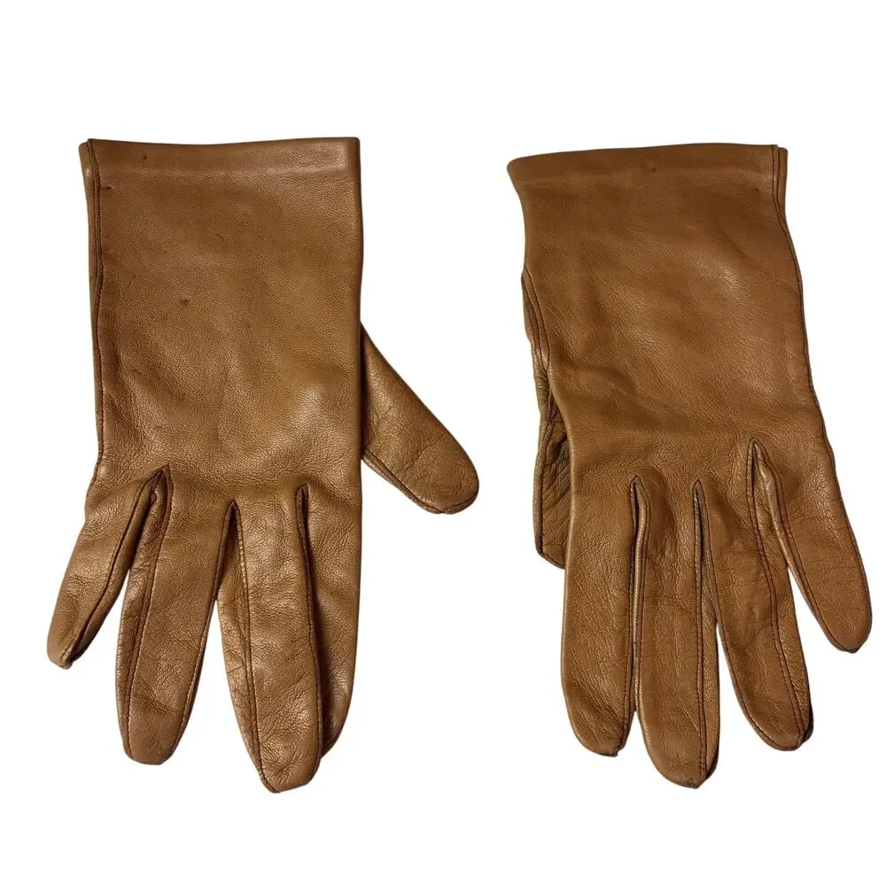 Vintage Brown Leather Gloves Ladies 6.5 Made in Italy Butter Soft Fawn